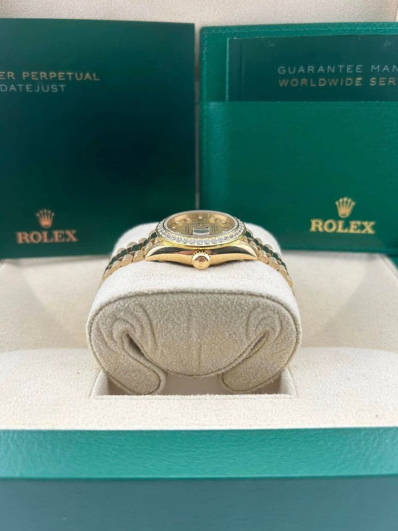 Rolex Datejust 26mm Champagne Yellow Gold Dial Diamond Bezel 69178