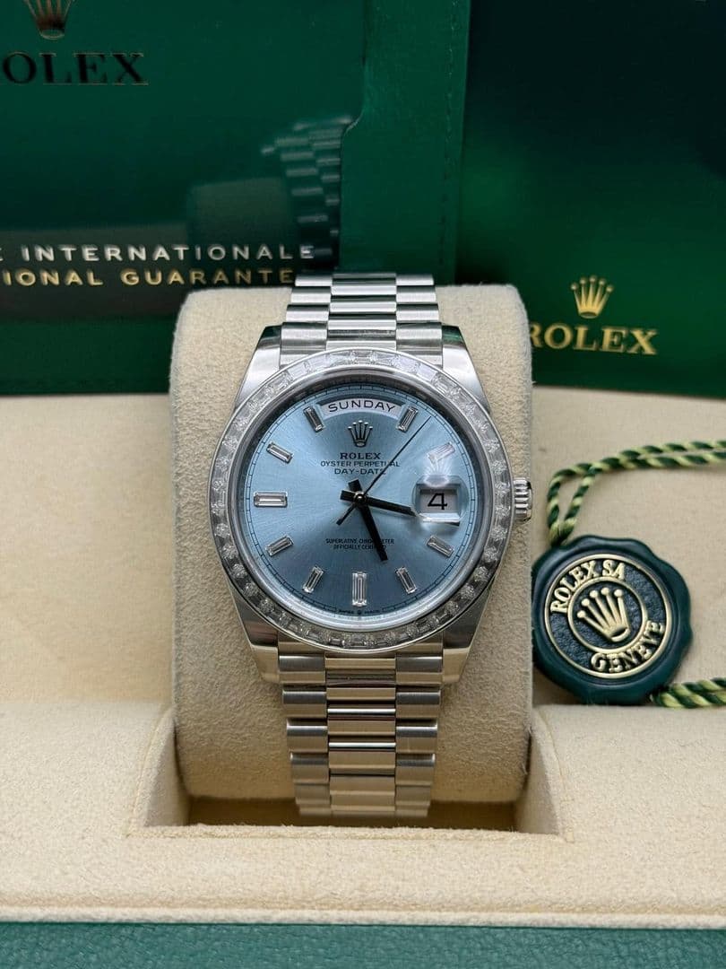 Rolex Daydate Platinum 40mm Ice Blue Baguette dial