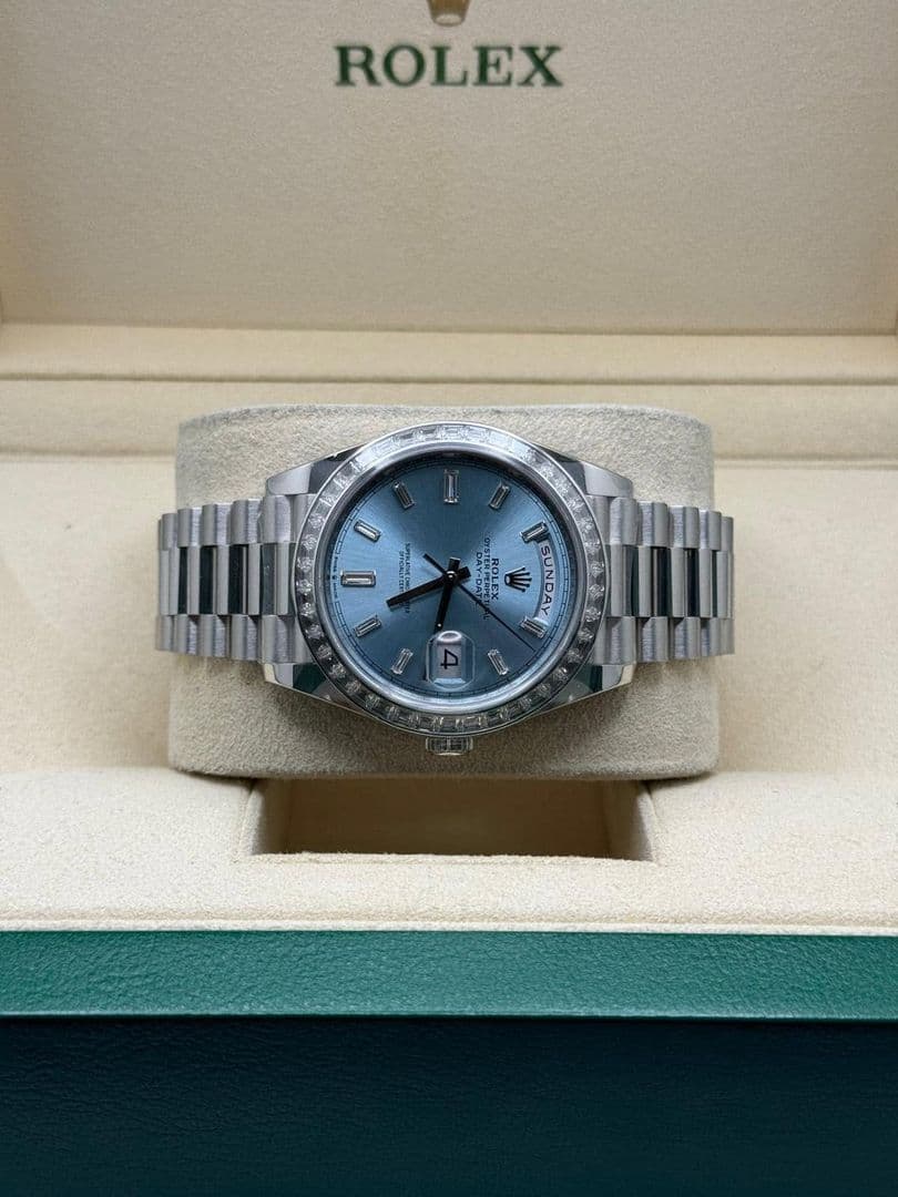 Rolex Daydate Platinum 40mm Ice Blue Baguette dial
