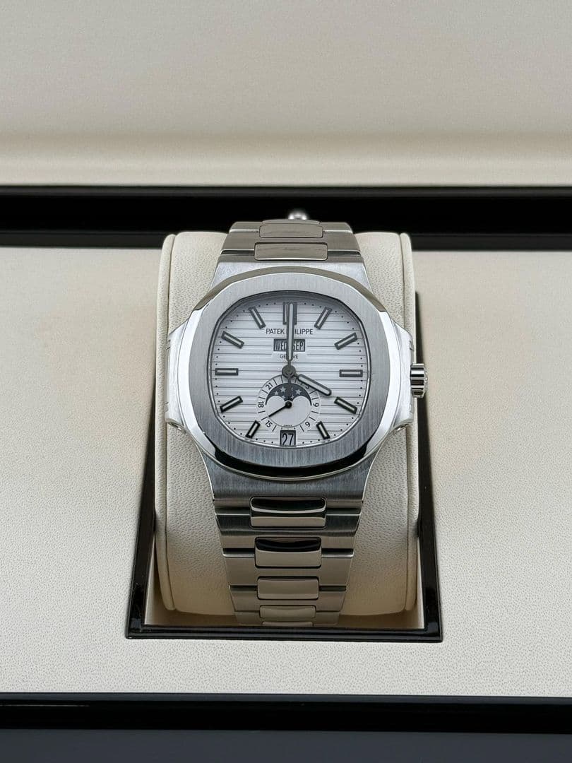 Patek Philippe Nautilus Steel Annual Calendar White Dial Watch B/P '17 5726/1A