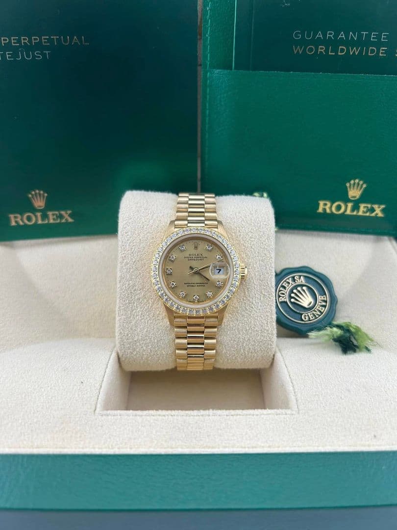 Rolex Datejust 26mm Champagne Yellow Gold Dial Diamond Bezel 69178