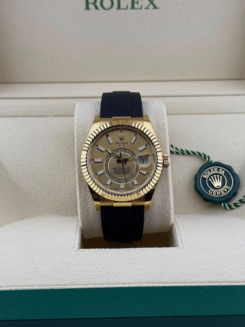 Rolex Skydweller Champagne Yellow Gold Dial 326238 Oysterflex